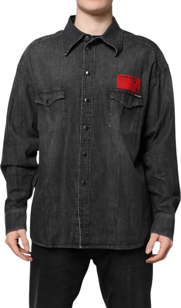 Gray Long Sleeves Button Down Denim Shirt