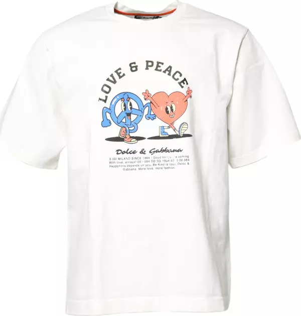 White LOVE & PEACE Print Crew Neck T-shirt