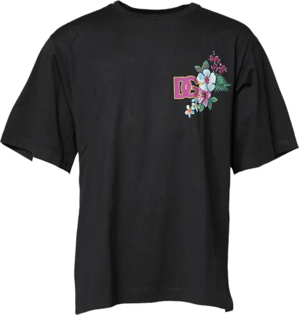 Black DG Floral Print Crew Neck T-shirt