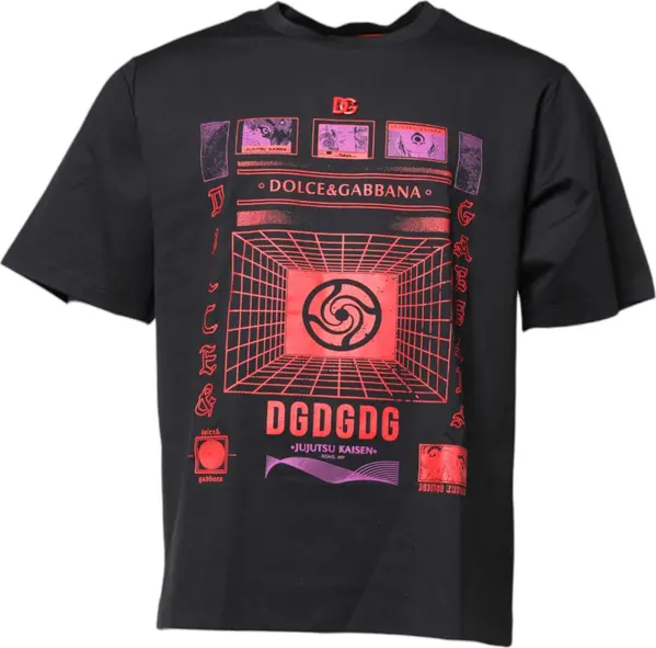 Black Cotton Graphic Print Crew Neck T-shirt
