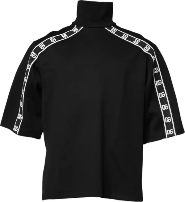 Black Cotton DG Print Turtleneck T-shirt