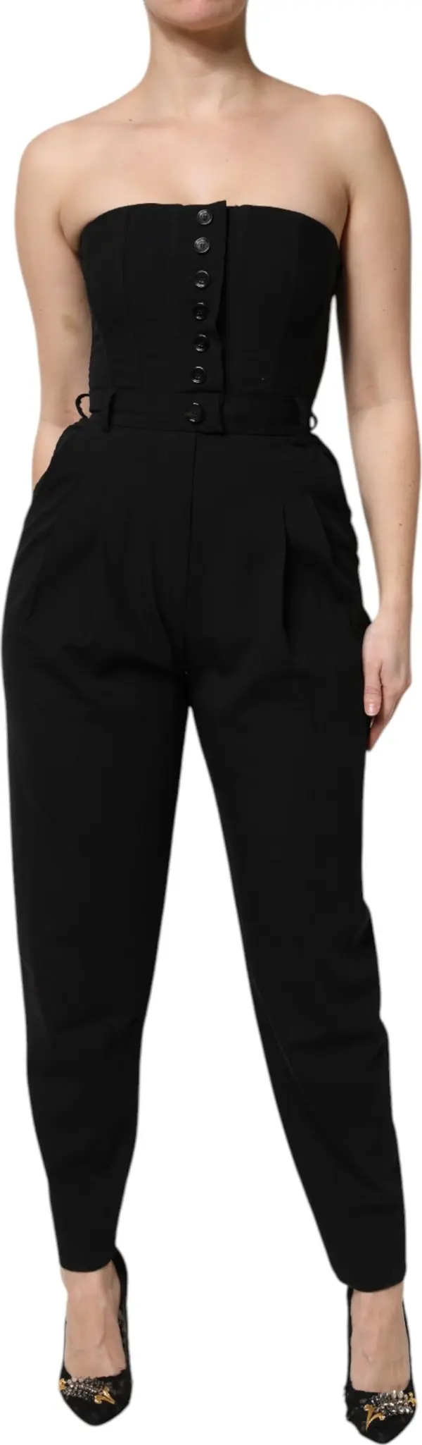 Black Wool Strapless Romper Jumpsuit Dress