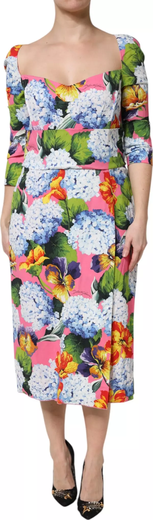 Multicolor Floral Pleated Sheath Midi Dress