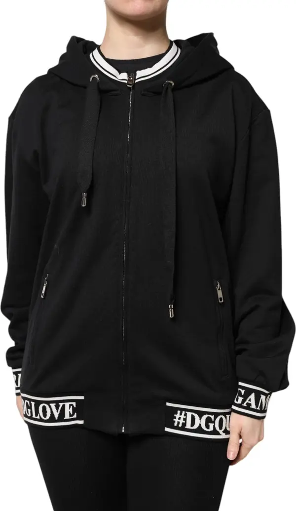 Black Cotton Hooded Full Zip Sweatshirt Sweater