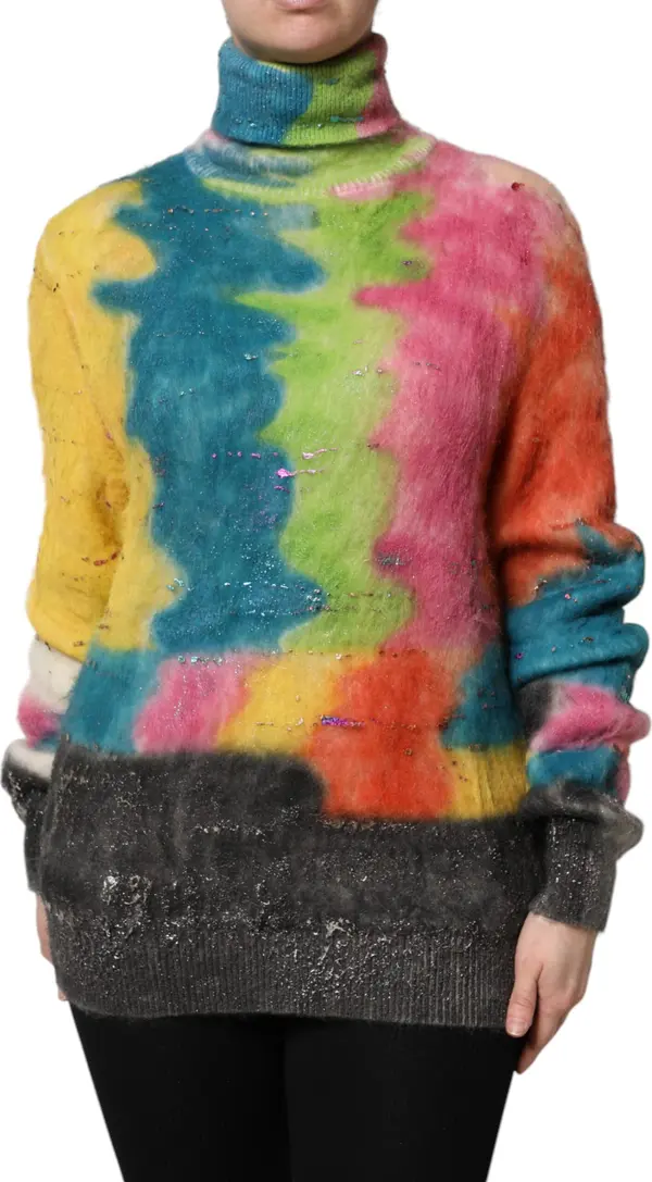 Multicolor Mohair Turtleneck Pullover Sweater