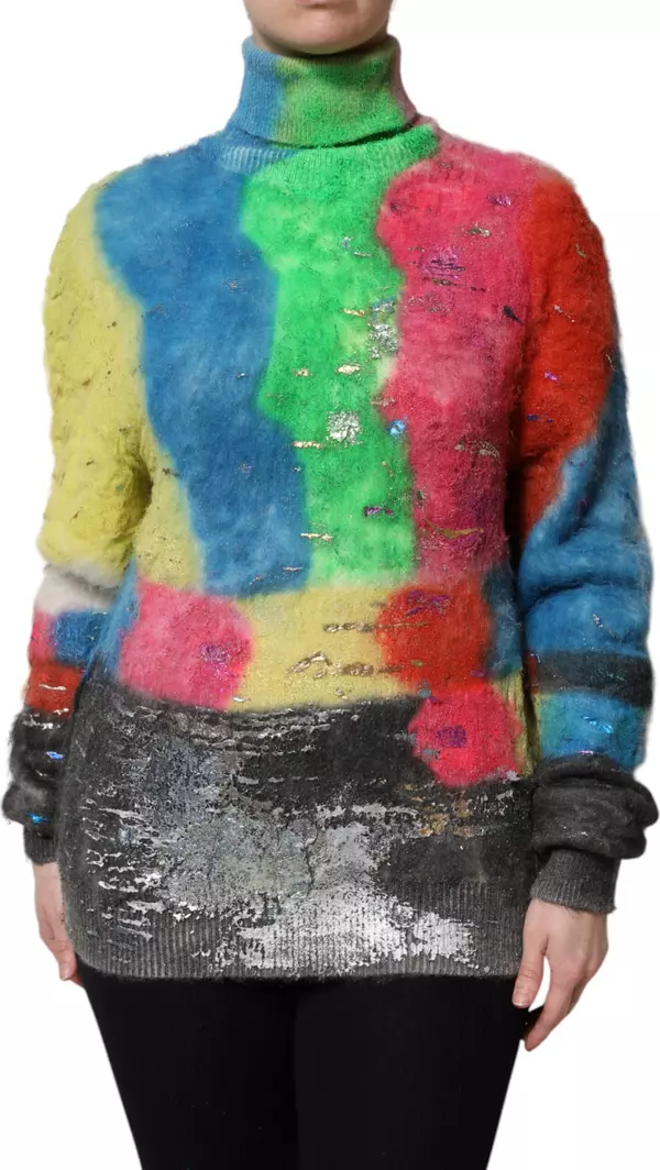 Multicolor Mohair Turtleneck Pullover Sweater