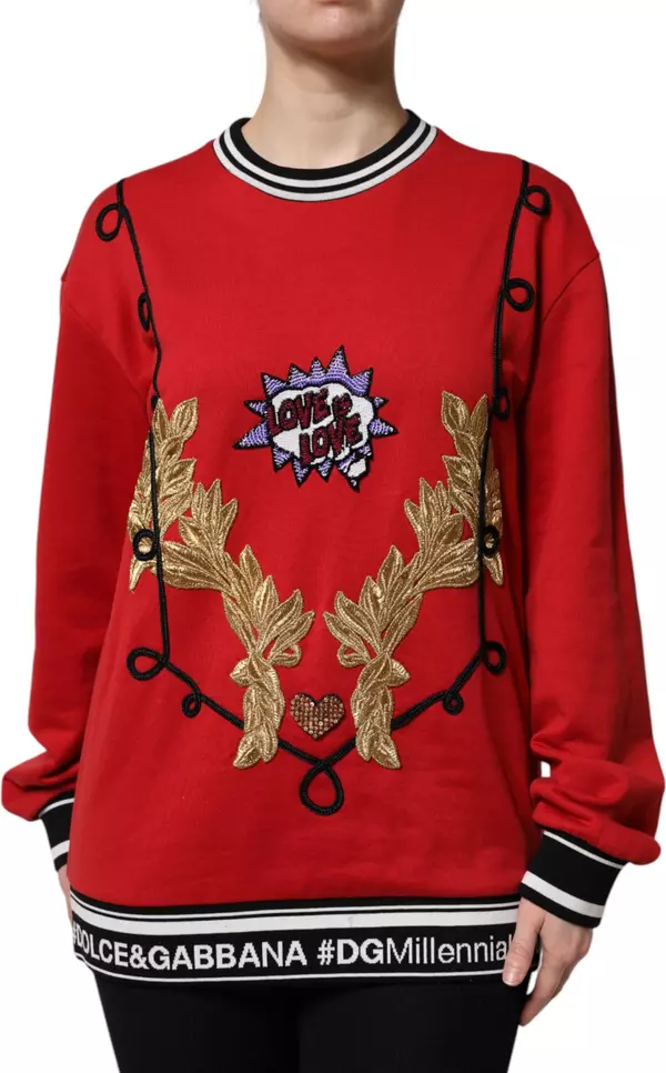 Red Cotton Queen Sequined Pullover Sweater