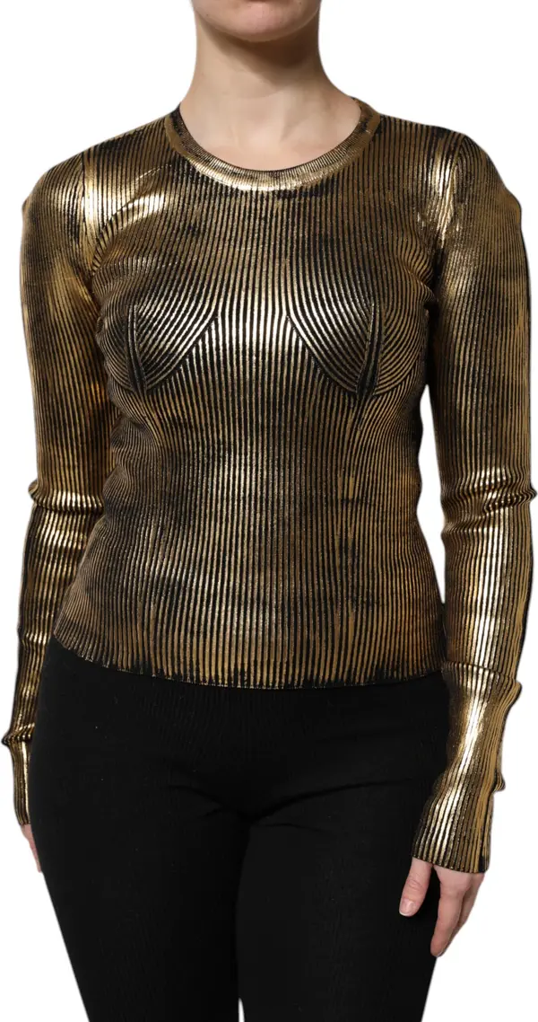 Gold Round Neck Long Sleeve Pullover Top
