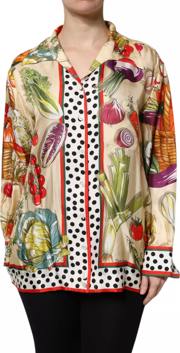 Multicolor Vegetables Silk Long Sleeves Top
