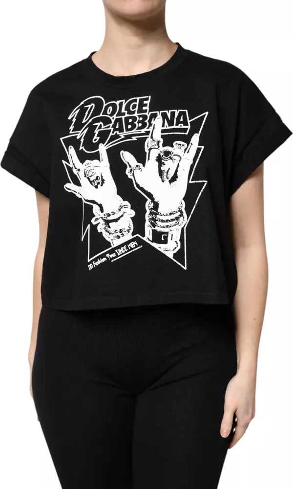 Black Cotton Printed Short Sleeves T-shirt