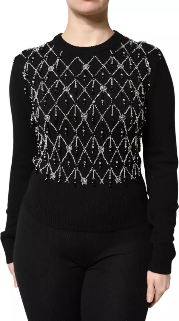 Black Cashmere Embellished Long Sleeves Top