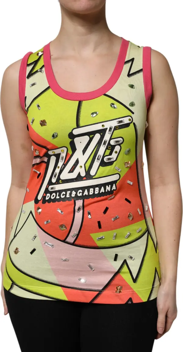 Multicolor Printed Crystal Embellishment Top