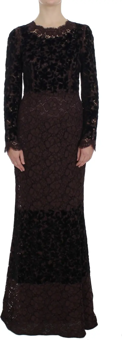 Purple Floral Lace Ricamo Maxi Dress