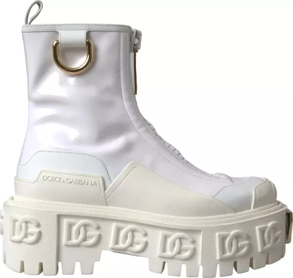 White Leather Rubber Logo Ankle Boots Shoes