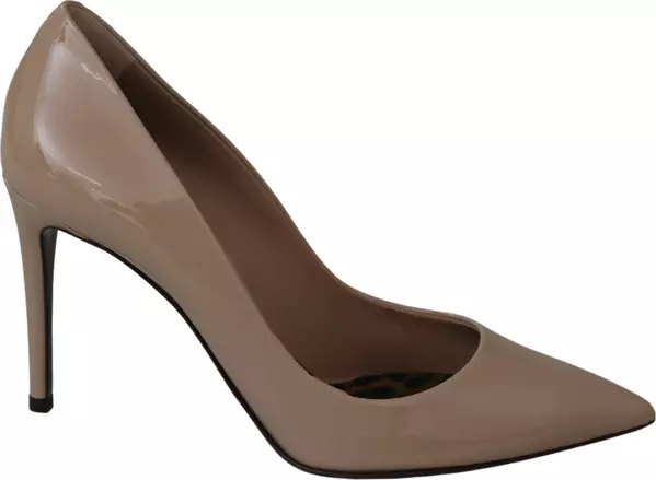 Beige Patent Leather Stiletto Heel Pumps