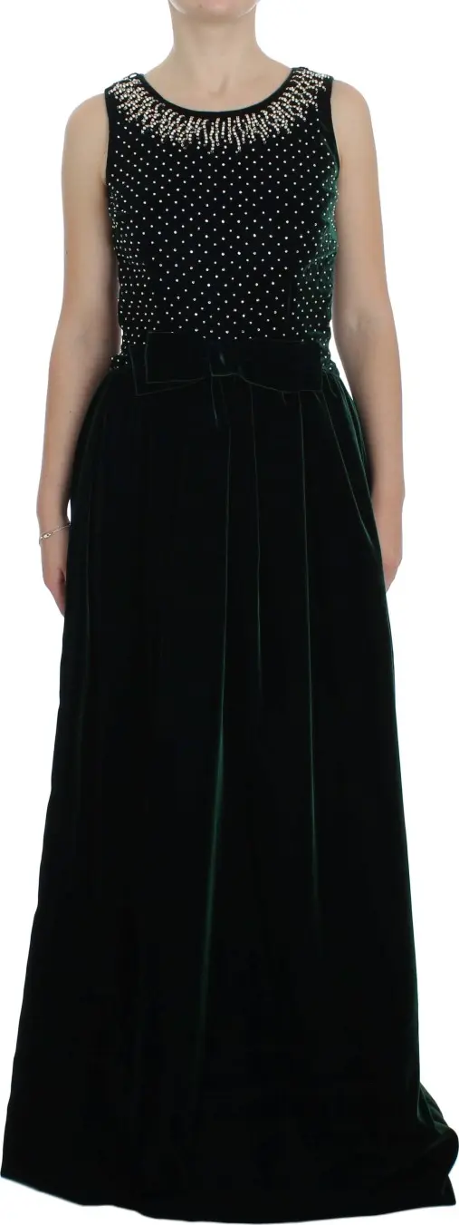 Green Velvet Crystal Long Maxi Dress