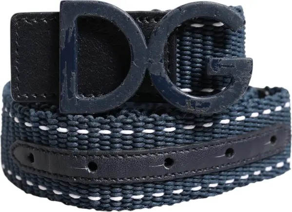 Blue Cotton Leather DG Logo Metal Buckle Belt