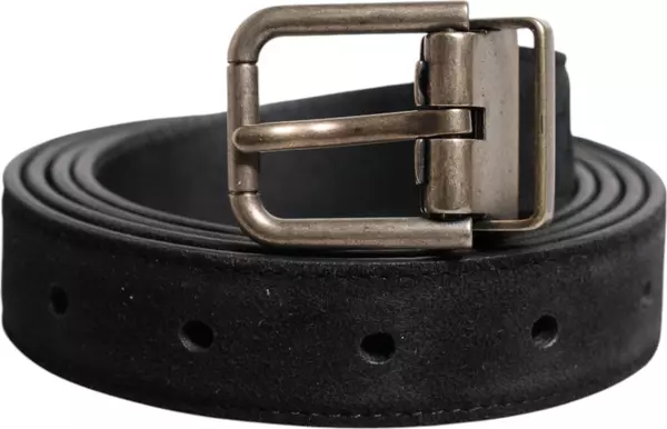Black Calf Leather Classic Metal Buckle Belt