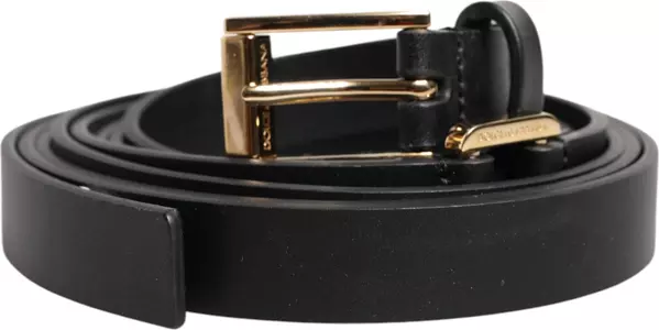 Black Double Strap Leather Gold Buckle Belt
