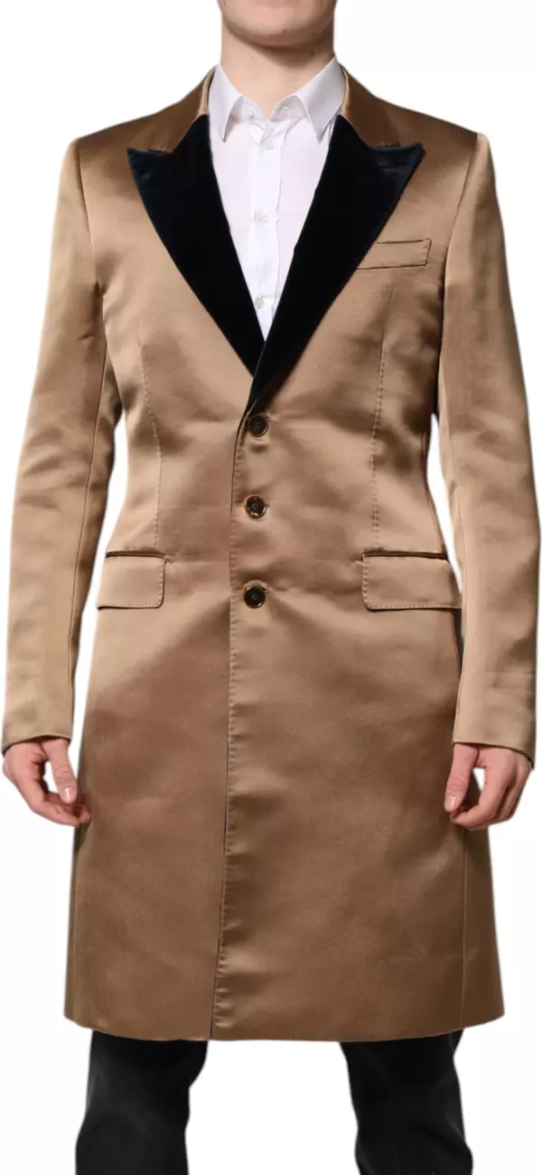 Brown Silk Single Breasted Trench Coat  Jacket
