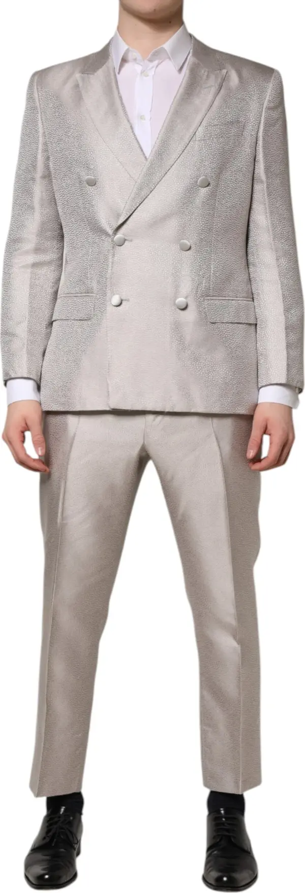 Light Gray Jacquard Silk Dotted 2 Piece Suit