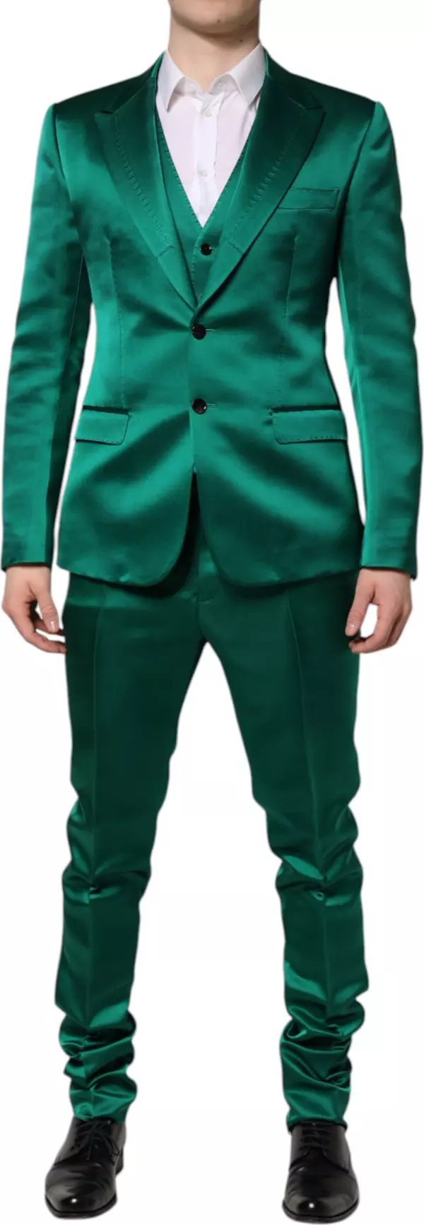 Green Silk 3 Piece Single Breasted Suit