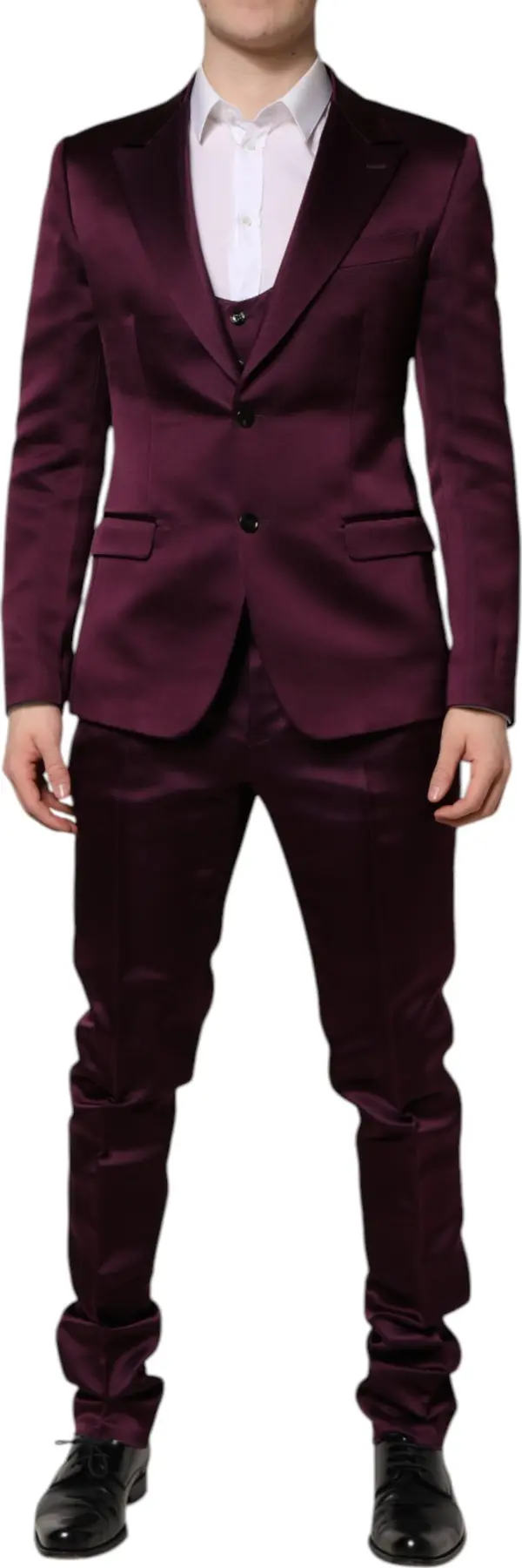 Dark Purple Silk 3Piece Single Breasted Suit