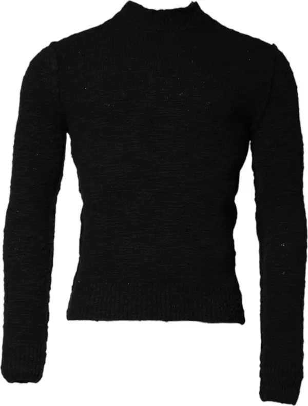 Black Wool Knit Crew Neck Pullover Sweater