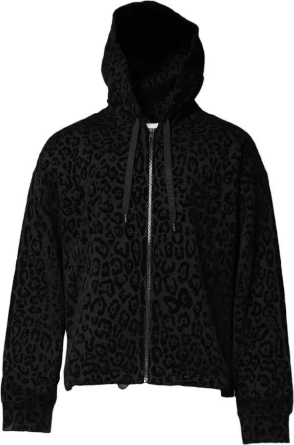 Black Leopard Full Zip Hooded Sweatshirt Sweater