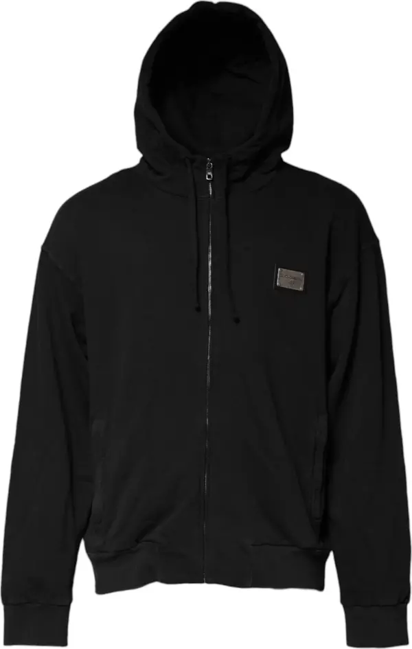 Black Logo Full Zip Hooded Men Sweatshirt Sweater