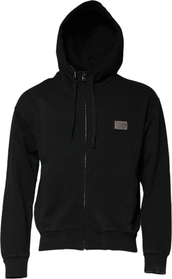 Black Logo Full Zip Hooded Men Sweatshirt Sweater