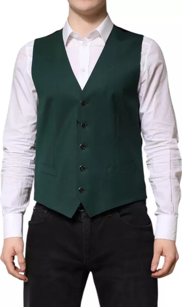 Green Wool Dress Formal Men Waistcoat Vest