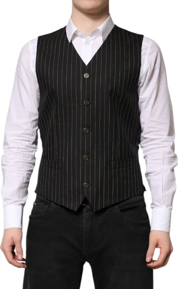 Black Stripes Wool Formal Men Waistcoat Vest