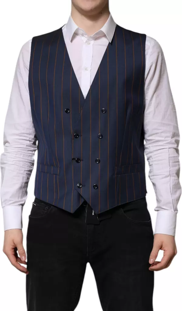 Blue Stripes Wool Formal Men Waistcoat Vest