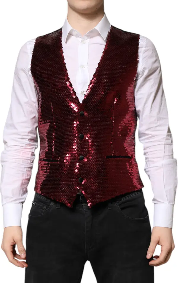 Red Sequined Dress Formal Men Waistcoat Vest