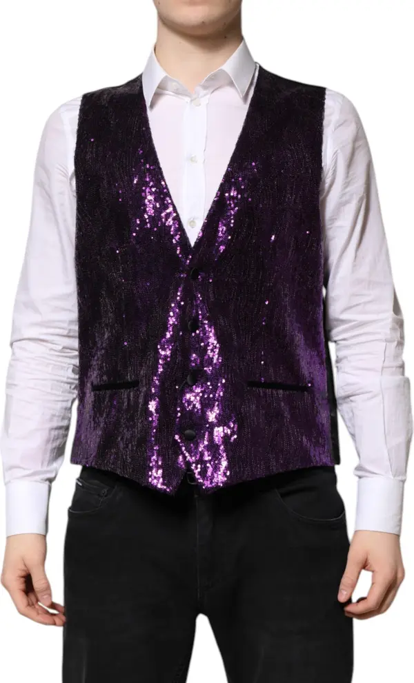 Purple Sequined Dress Formal Waistcoat Vest