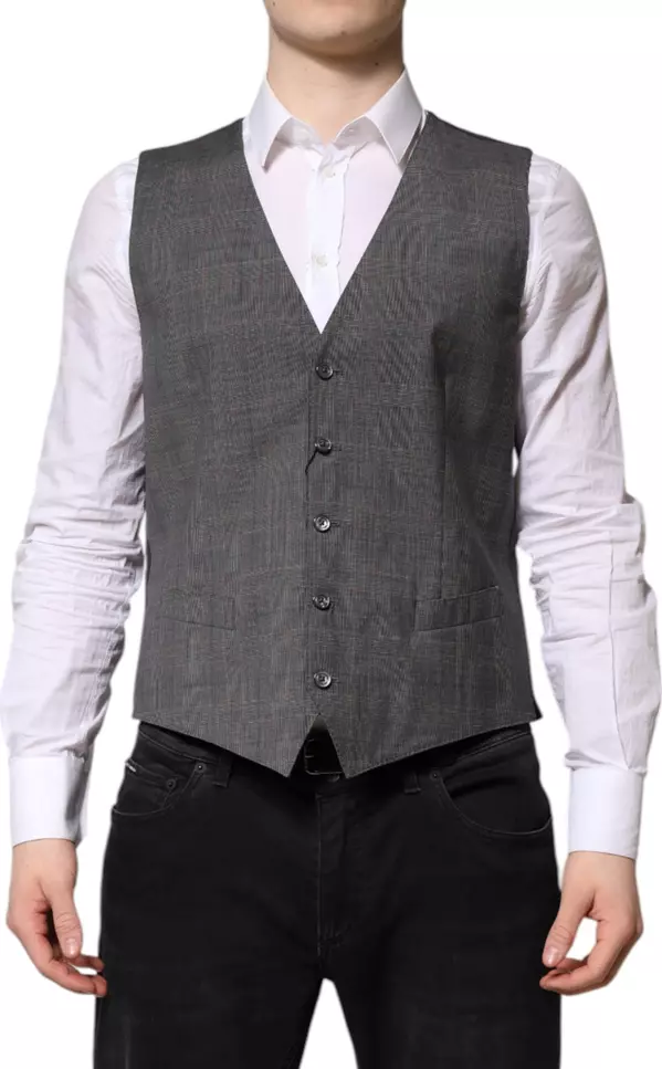 Gray Plaid Wool Formal Dress Waistcoat Vest