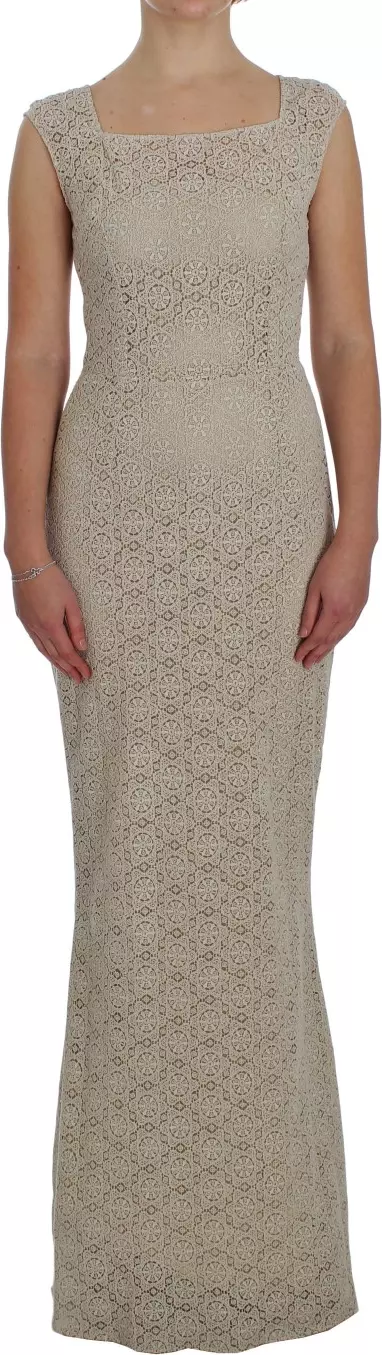 Beige Ricamo Cutout Cotton Sheath Dress