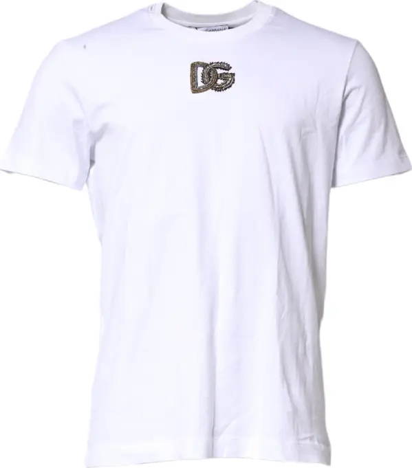 White Logo Embroidery Crew Neck T-shirt