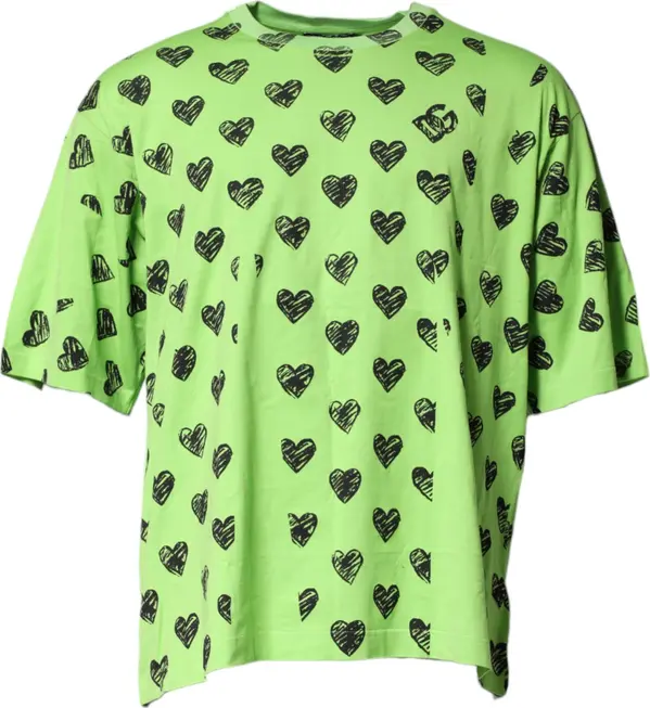 Green Heart Print Cotton Crew Neck T-shirt