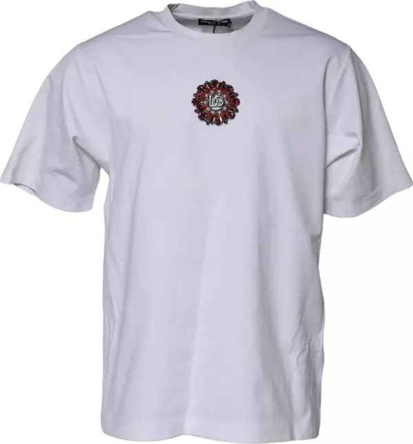 White Logo Embellish Short Sleeves T-shirt