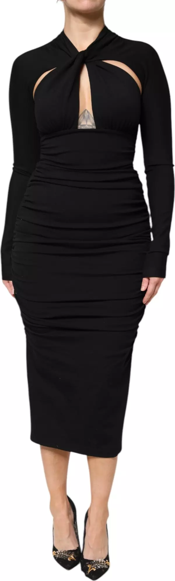 Black Long Sleeves Sheath Midi Dress