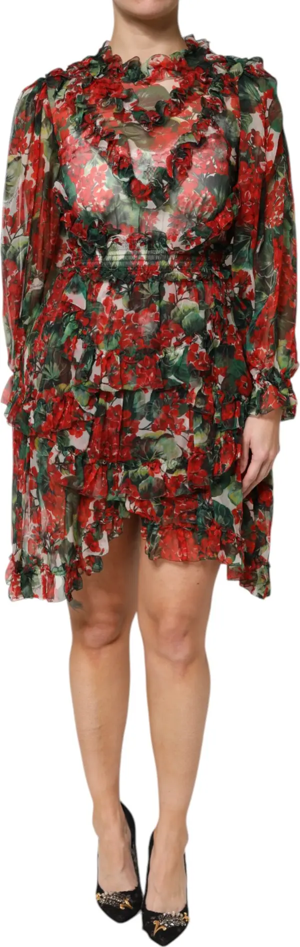 Multicolor Ruffle Floral Long Sleeves Dress