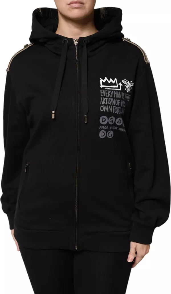 Black Logo Hooded Full Zip Sweatshirt Jacket