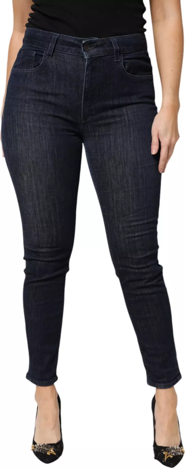 Dark Blue Cotton Skinny Cropped Denim Jeans