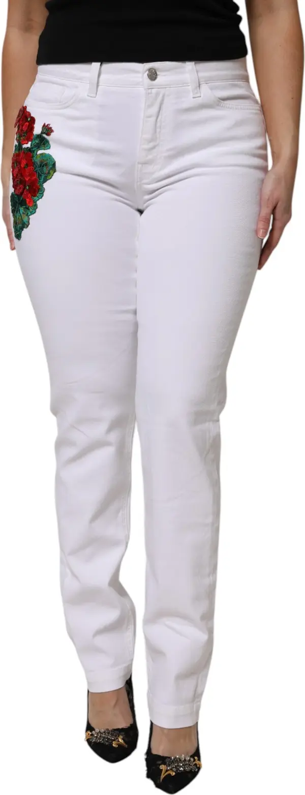 White Floral Sequined GIRLY Denim Jeans