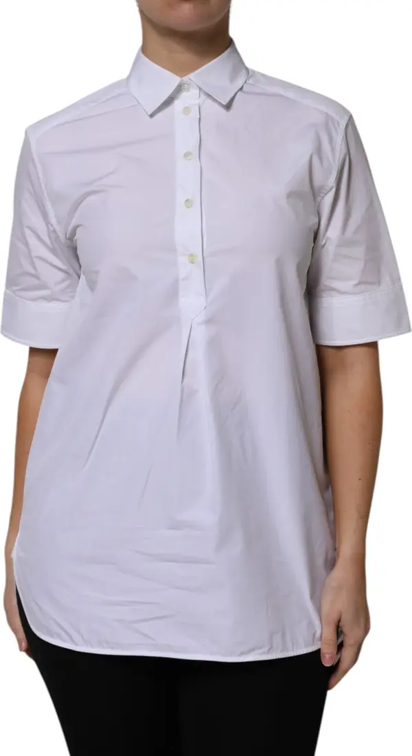White Cotton Short Sleeves Collared Polo Top