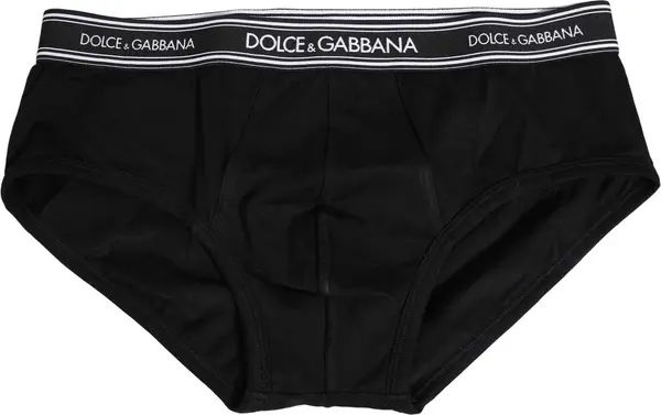 Black Cotton Stretch Logo Print Brief Underwear