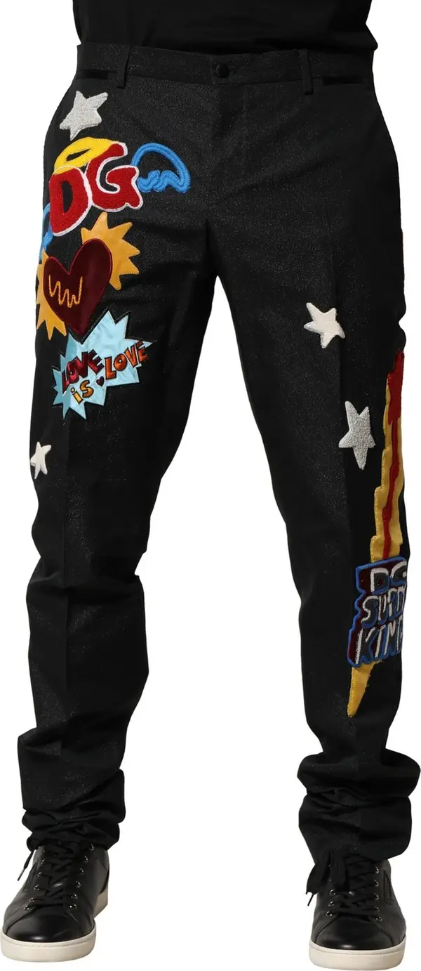 Black Graphic Embroidery Men Pants