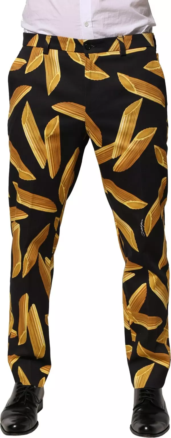 Black Pasta Print Tapered Men Pants